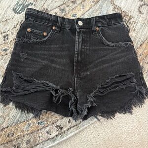 Zara Black Frayed Jean Shorts